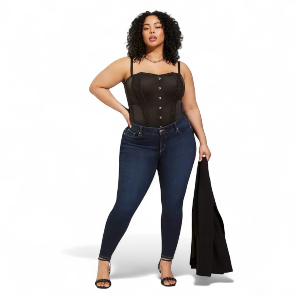 Torrid Satin Corset with Hook Front in Rich Black